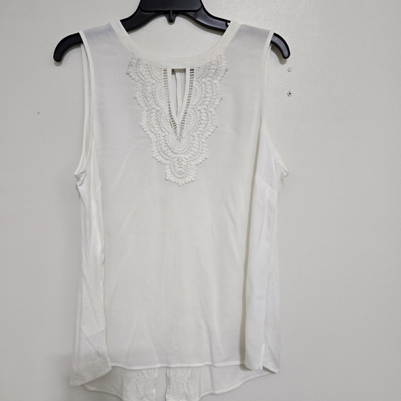 PALE SKY Quin Sleeveless Lace Crochet Flowy Boho Elegant Evening‎ Top L Ivory - Picture 6 of 14